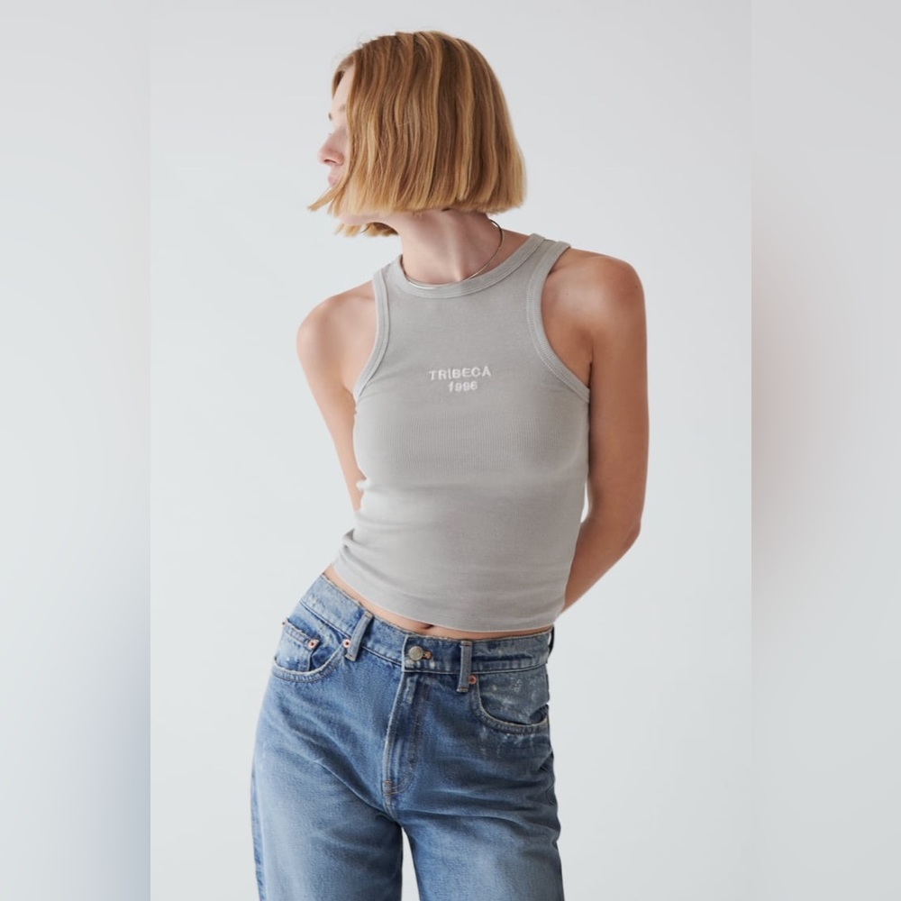 ZARA WASHED RIBBED T-SHIRT WITH TEXT